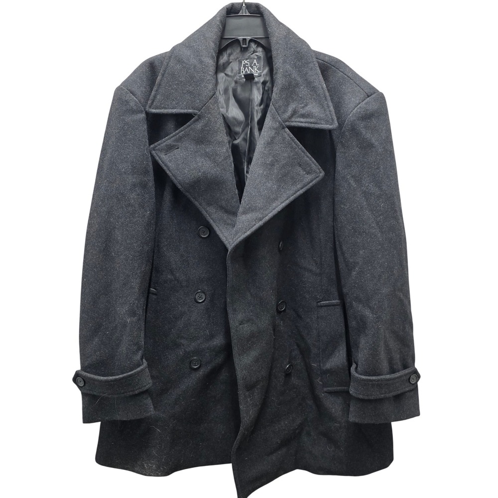 Jos. A. Bank Mens XXL Charcoal Gray Wool Blend Double Breasted Pea Coat Jacket